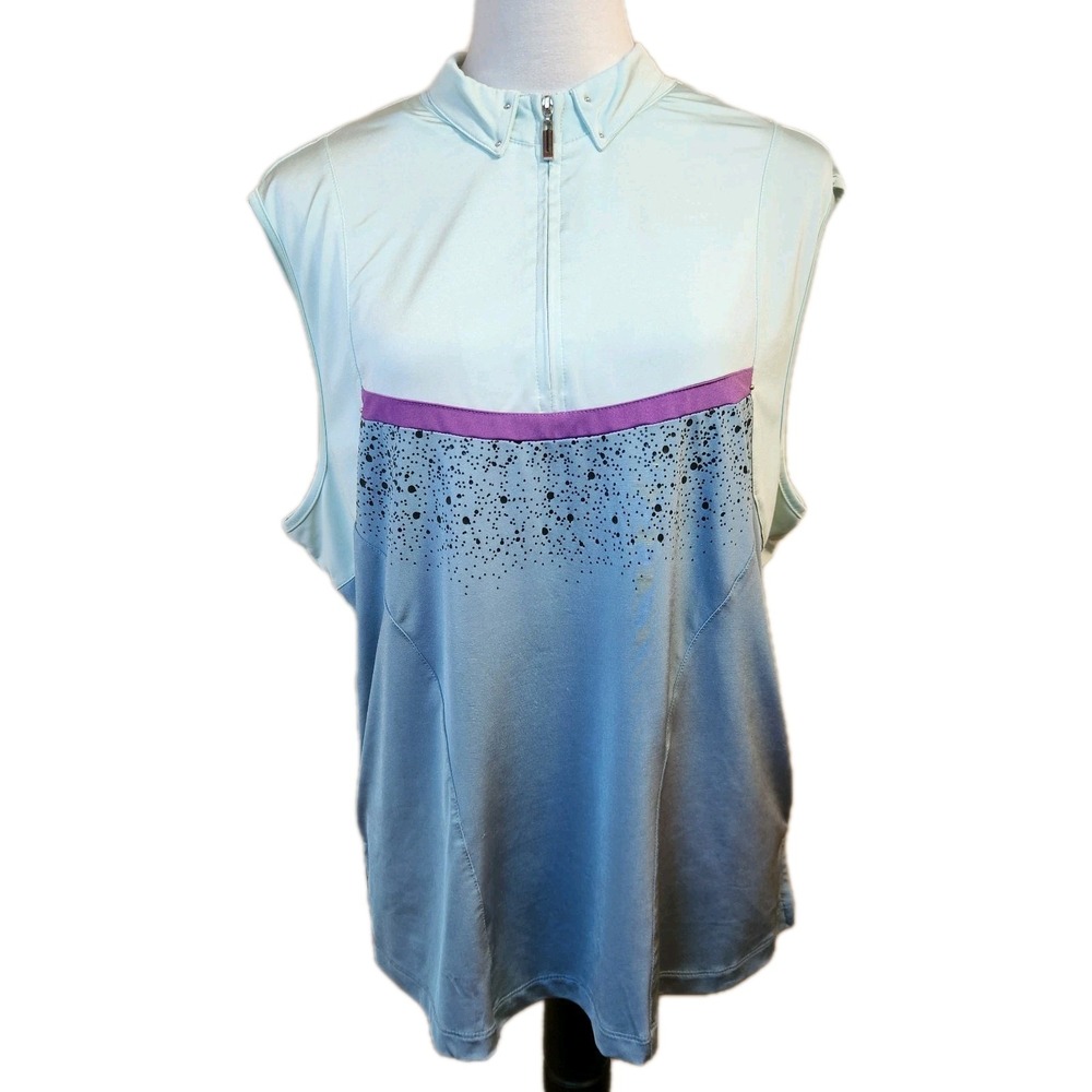 Jamie Sadock Golf Top Womens XL Sleeveless Dot Colorblock Art To Wear 1/4 Zip